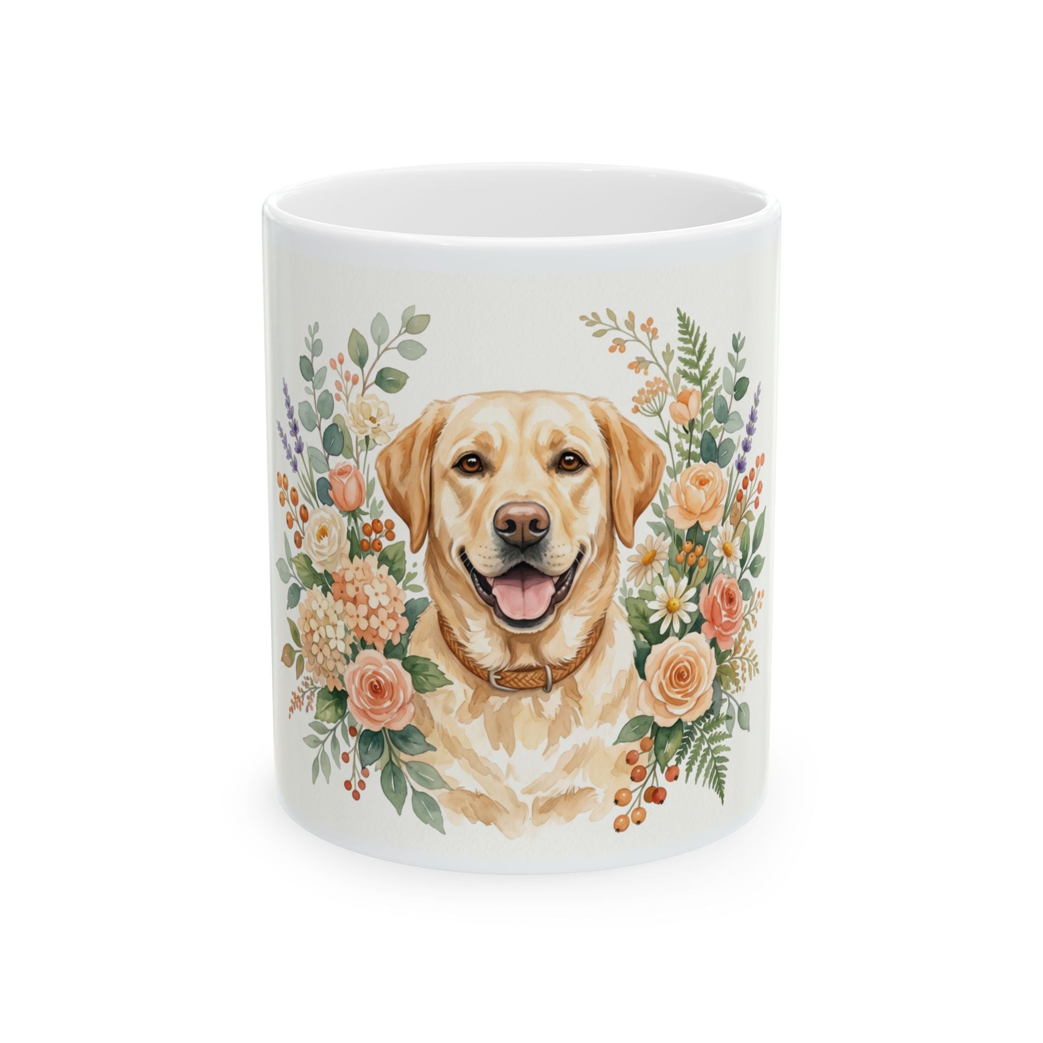 Golden Retriever Floral Ceramic Mug — Cute Dog Coffee Cup (11oz)