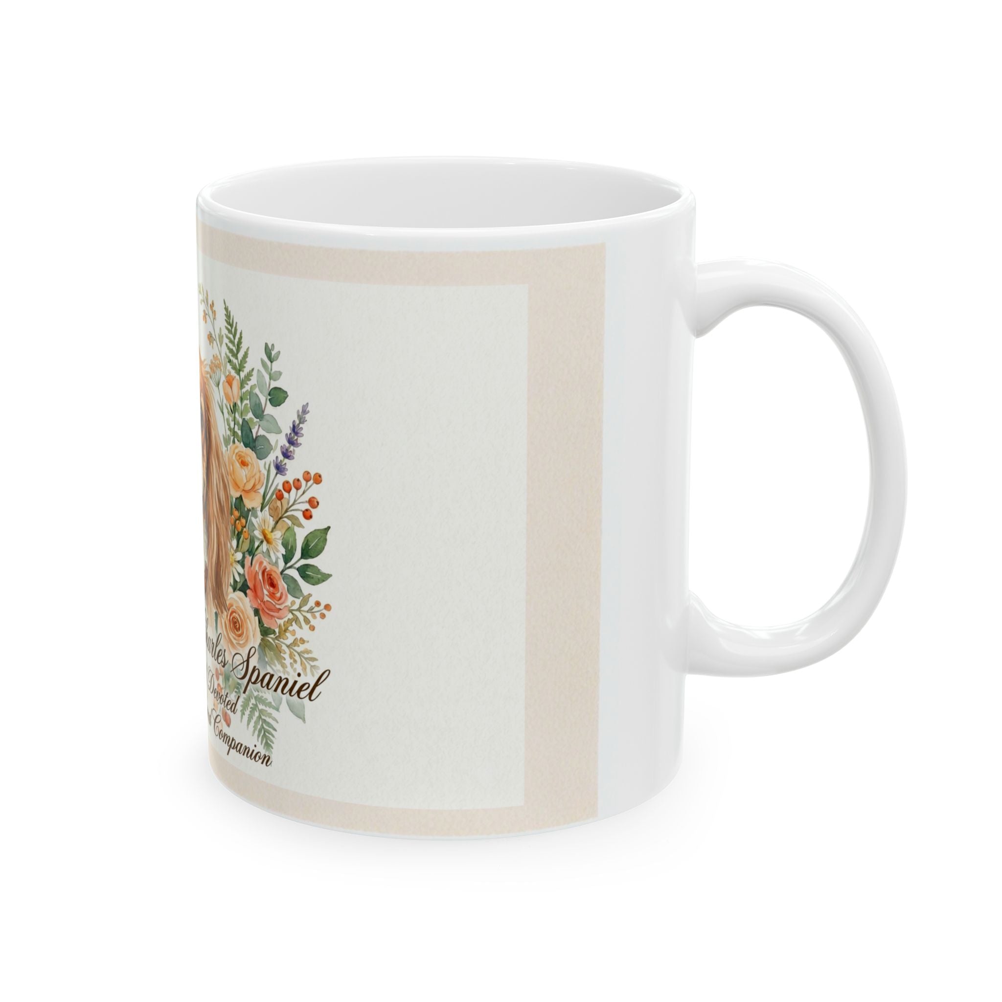 Cavalier King Charles Spaniel Floral Ceramic Mug – Dog Lover Coffee Cup (11oz)