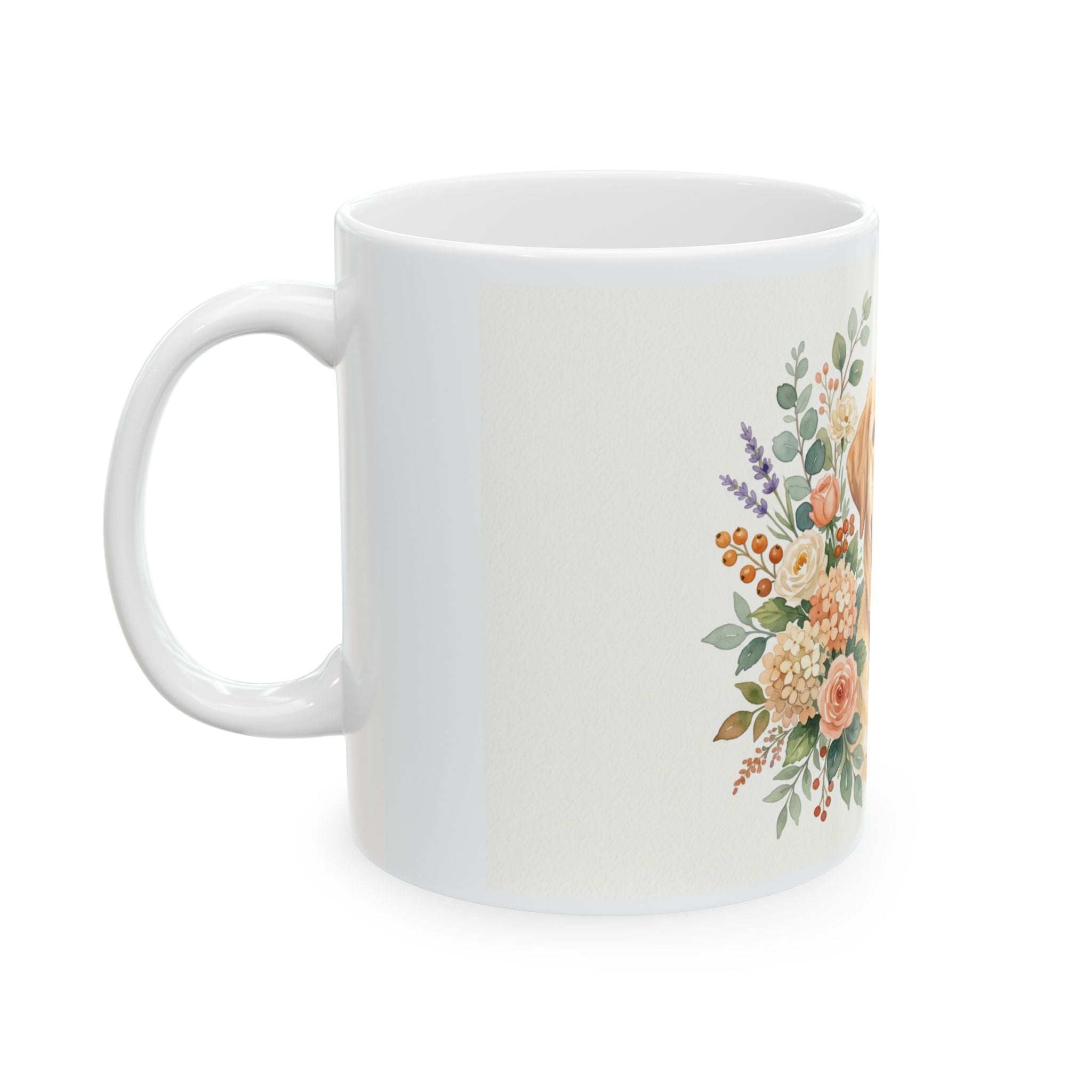 Golden Retriever Floral Ceramic Mug — Cute Dog Coffee Cup (11oz)