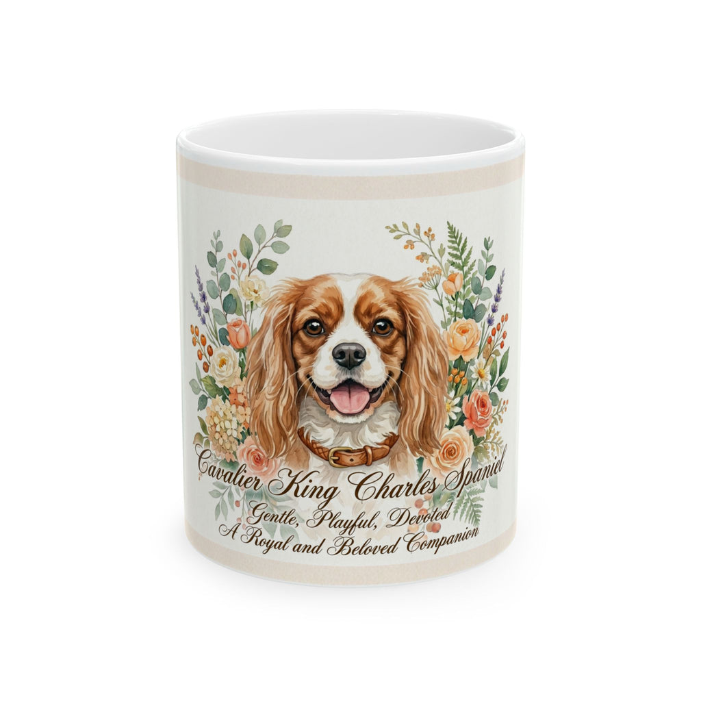 Cavalier King Charles Spaniel Floral Ceramic Mug – Dog Lover Coffee Cup (11oz)