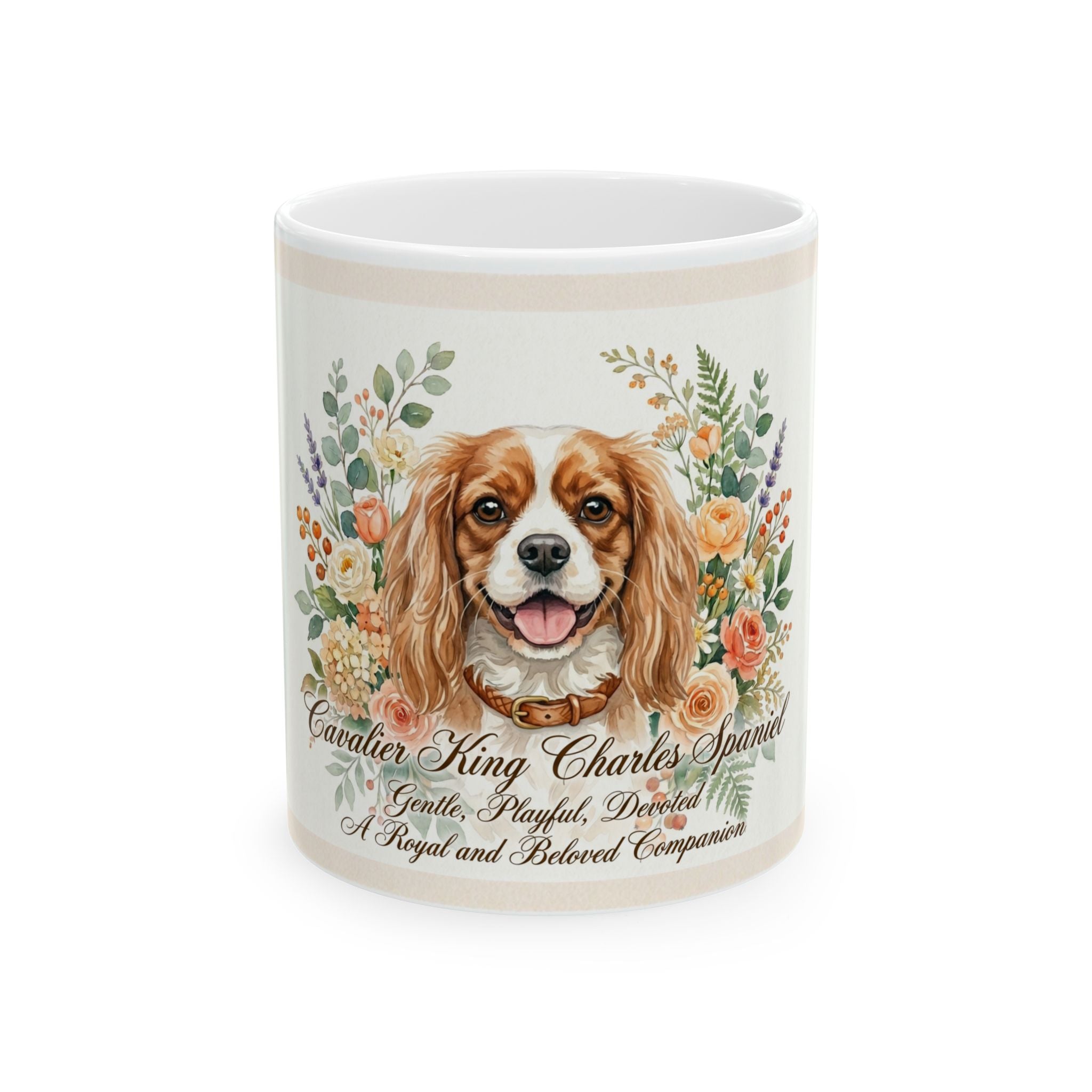 Cavalier King Charles Spaniel Floral Ceramic Mug – Dog Lover Coffee Cup (11oz)