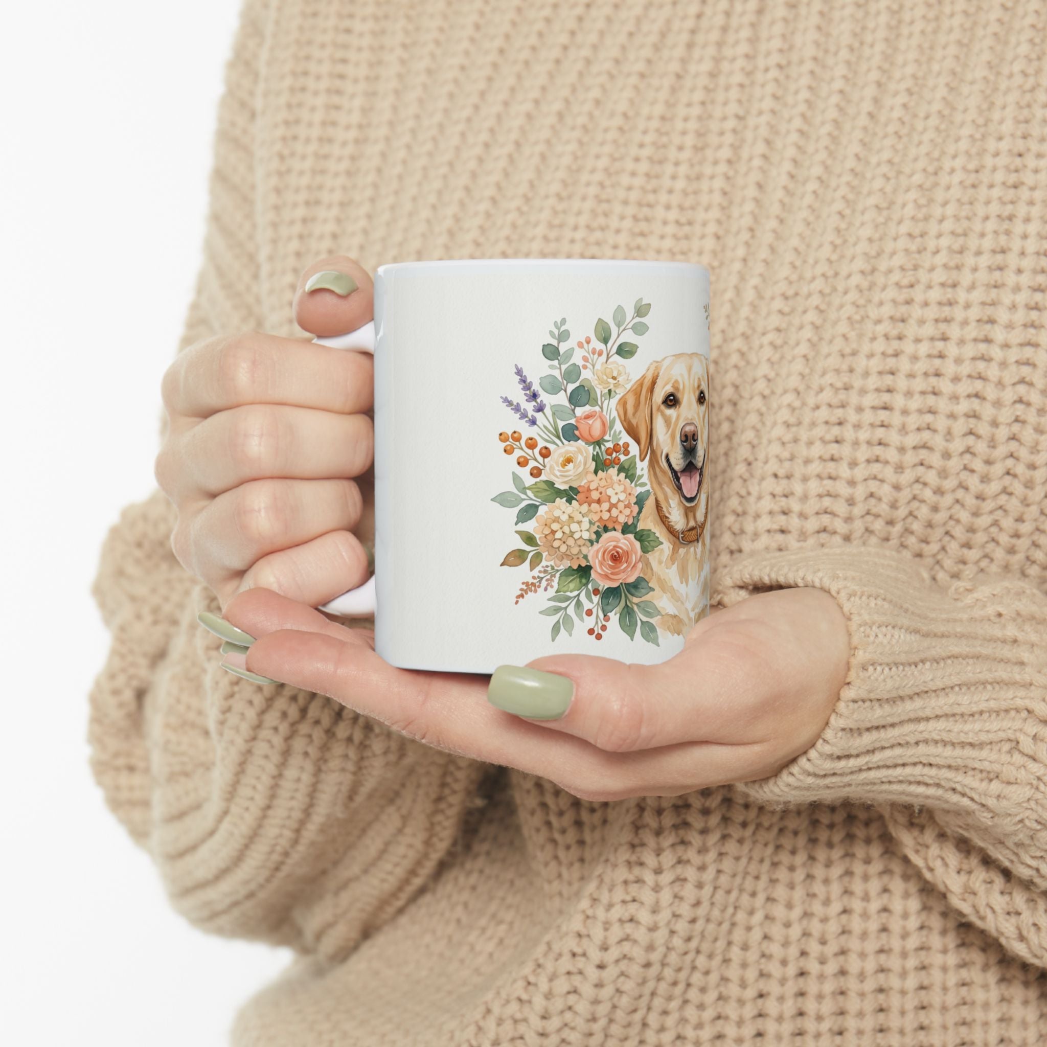 Golden Retriever Floral Ceramic Mug — Cute Dog Coffee Cup (11oz)