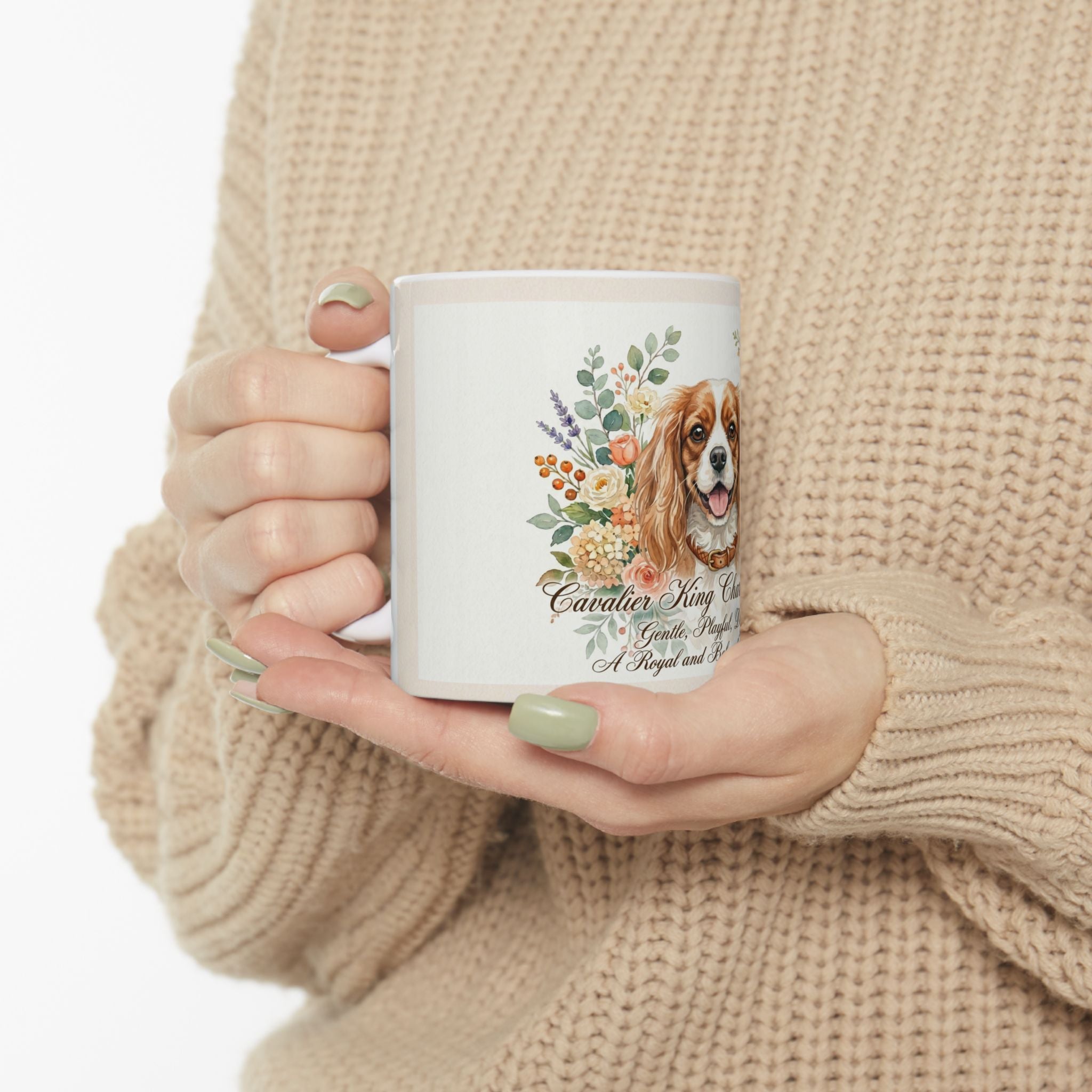 Cavalier King Charles Spaniel Floral Ceramic Mug – Dog Lover Coffee Cup (11oz)