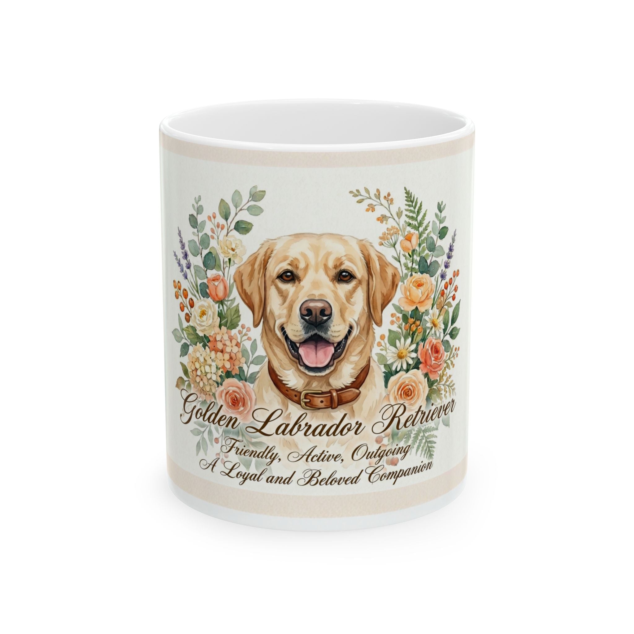 Golden Labrador Retriever Floral Ceramic Mug — 'Golden Labrador Retriever' Dog Lover Gift (11oz)